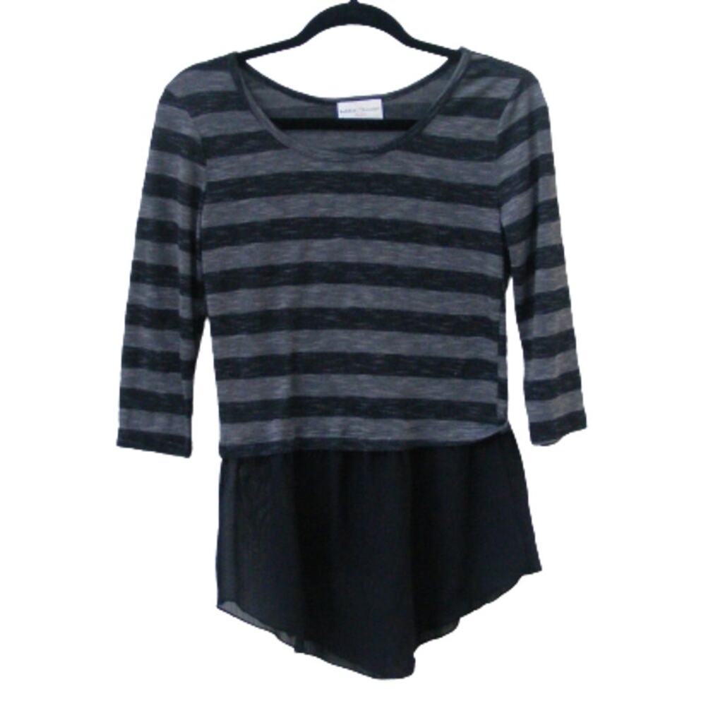 Bobbie Brooks Gray Striped Tee Sheer Peplum
